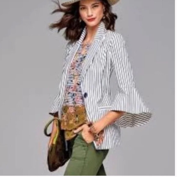 CAbi Ticking Stripe Blazer w/Bell Sleeves S - Picture 2 of 10